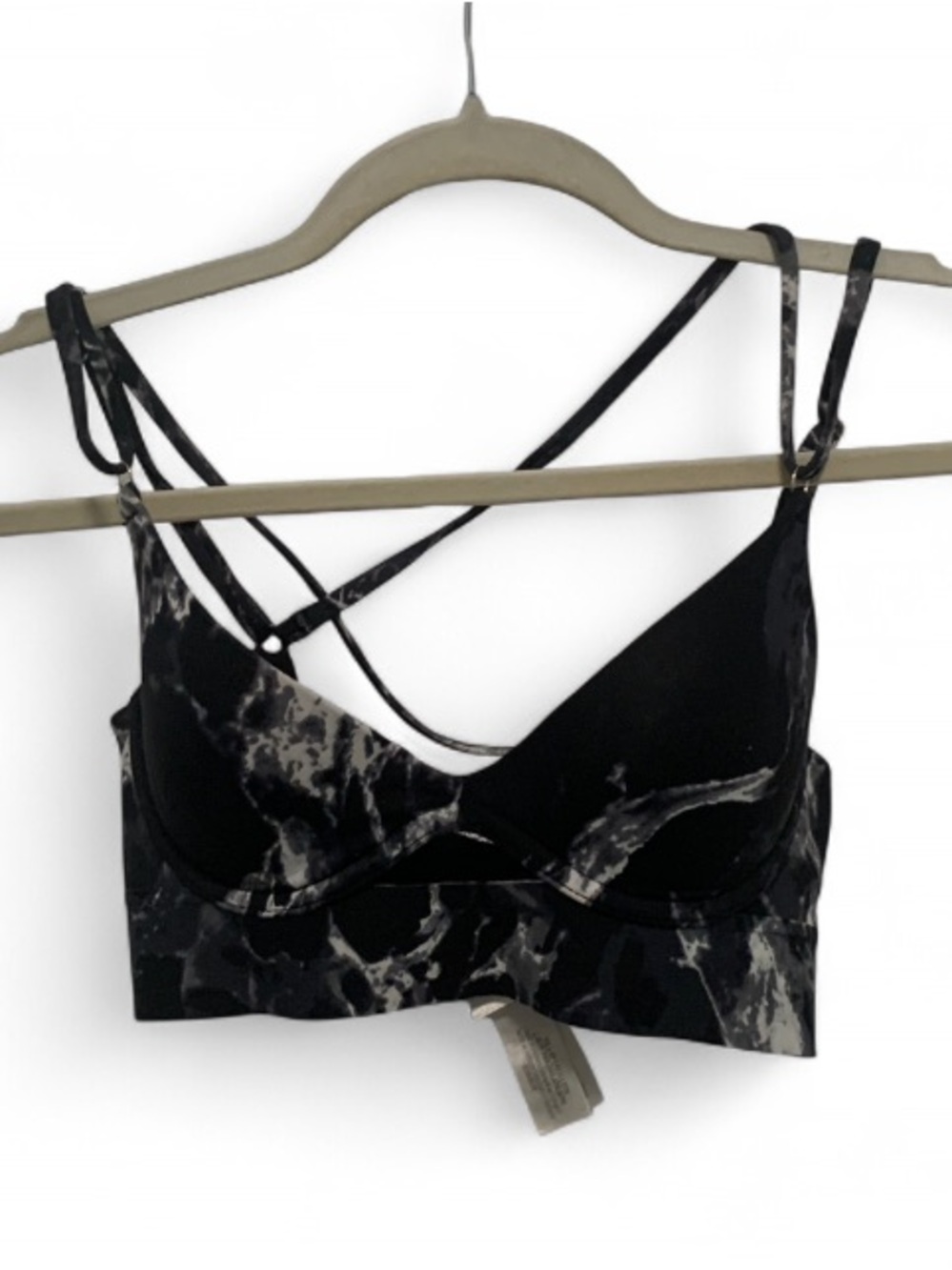 Pink Victoria’s Secret Bonded Strappy Marble-Print Bralette in Black and White